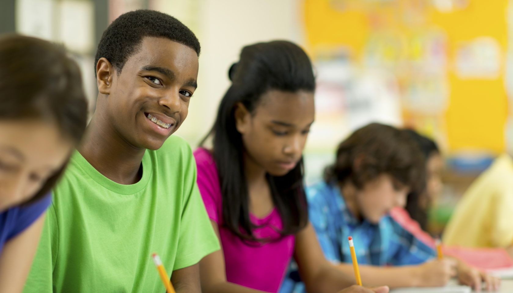 Elementary school students in their classroom.