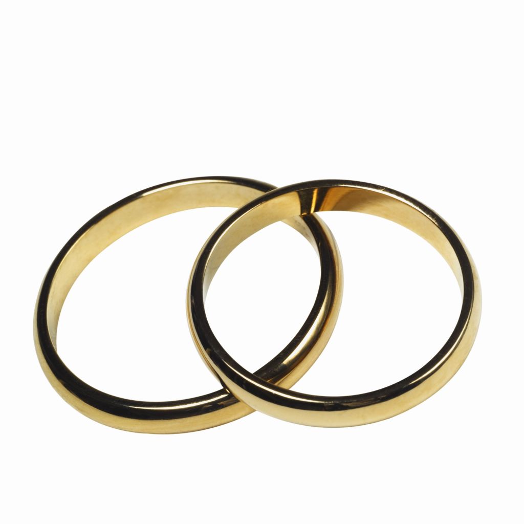 Elevated view of wedding rings