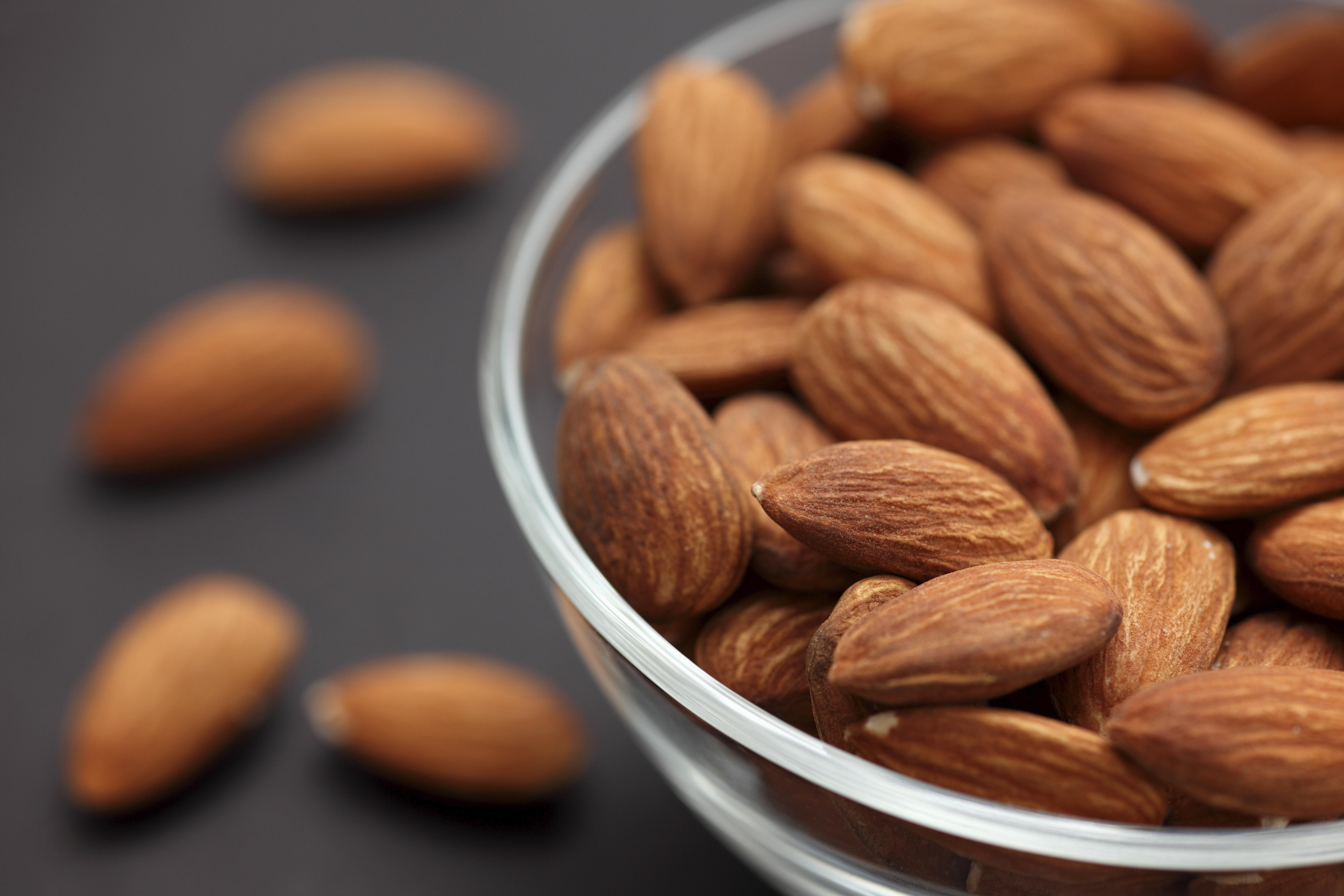 Almonds in a glass bowl