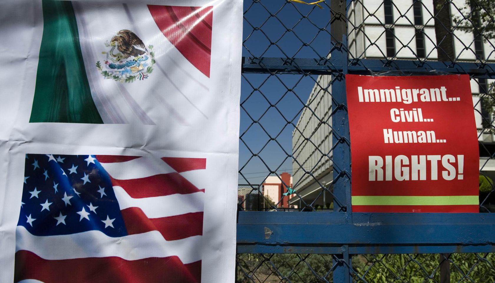 A banner asking to respect the rights of