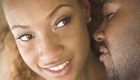 Close up of African American couple's faces