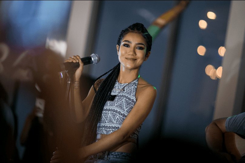 Jhene Aiko at the launch of Neff Headwear Soul of Summer collection