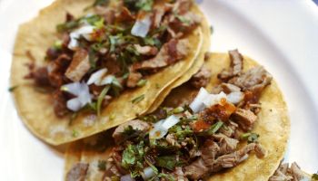 Beef tacos on plate, close-up