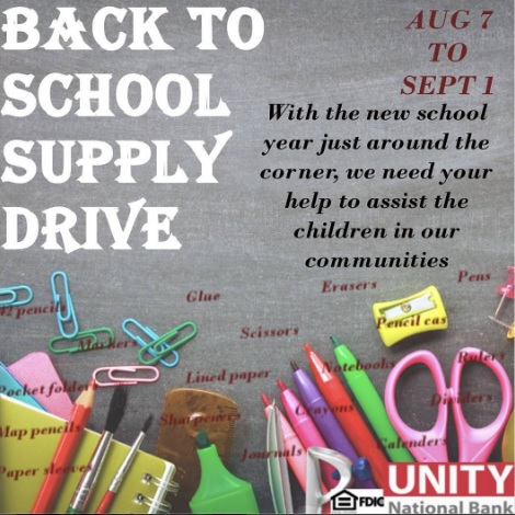 Unity National Bank Back To School Supply Drive