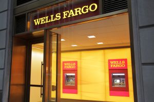 The entrance to Wells Fargo Bank.
