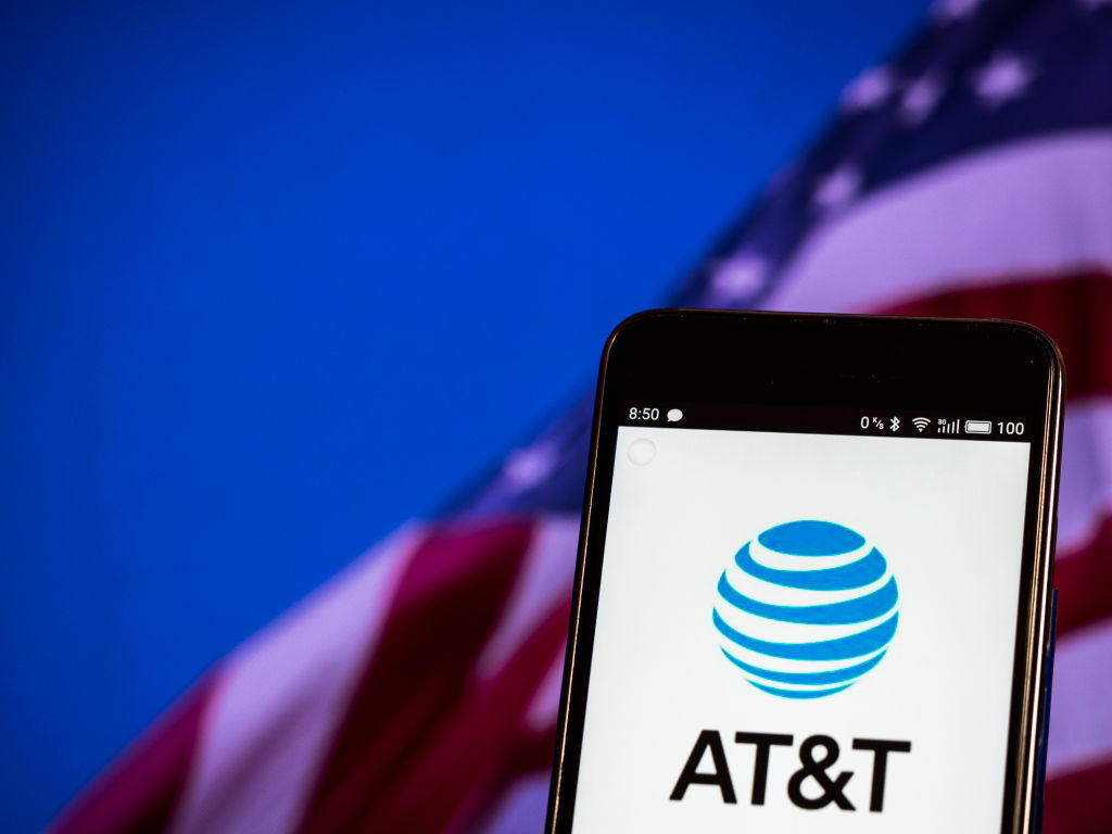 AT&T logo seen displayed on a smart phone...