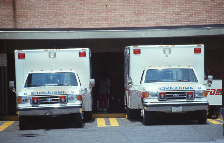 ambulances in ambulance bays at hospital
