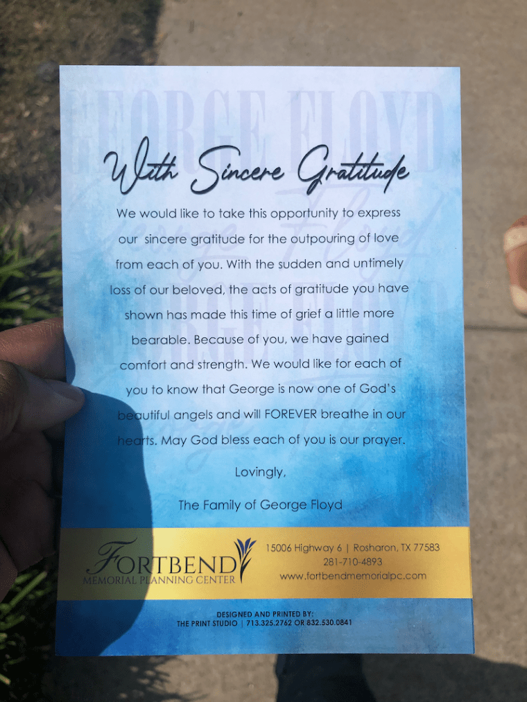 Back Of George Floyd Memorial Flyer