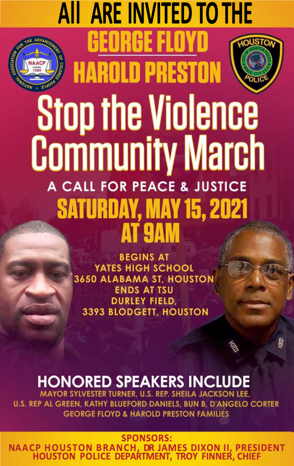 George Floyd Harold Preston Stop The Violence Rally Flyer New