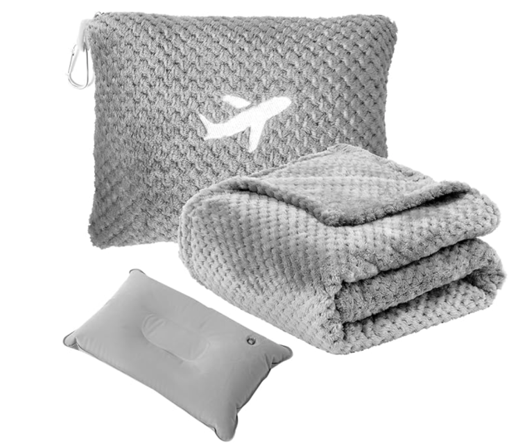 Travel Blanket Airplane Compact with Pillow and Bag