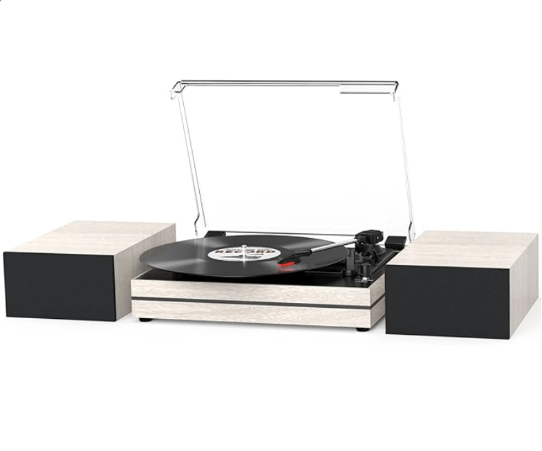 Sleek Record Player with Dual Speakers
