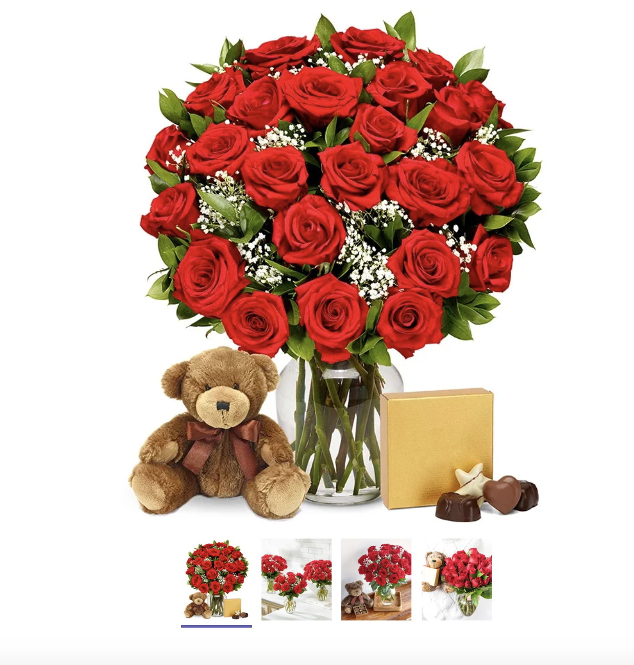 Two Dozen Red Roses with Bear & Chocolates