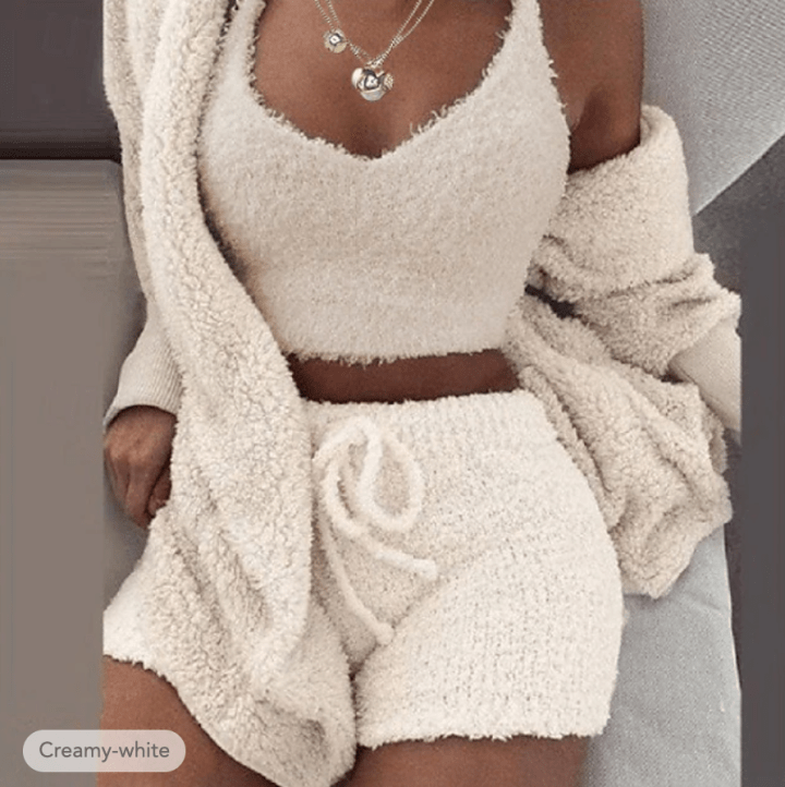 Women's Hooded Pajama Sets 3 Pieces Fluffy Fleece