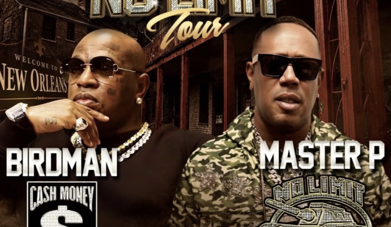 Cash Money & No Limit Tour poster featuring Birdman and Master P, with tour dates and special guest Lil Boosie.