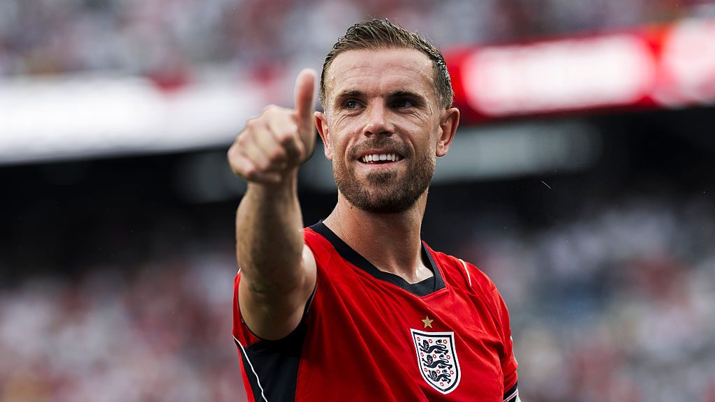 Jordan Henderson of England gestures as he celebrates the