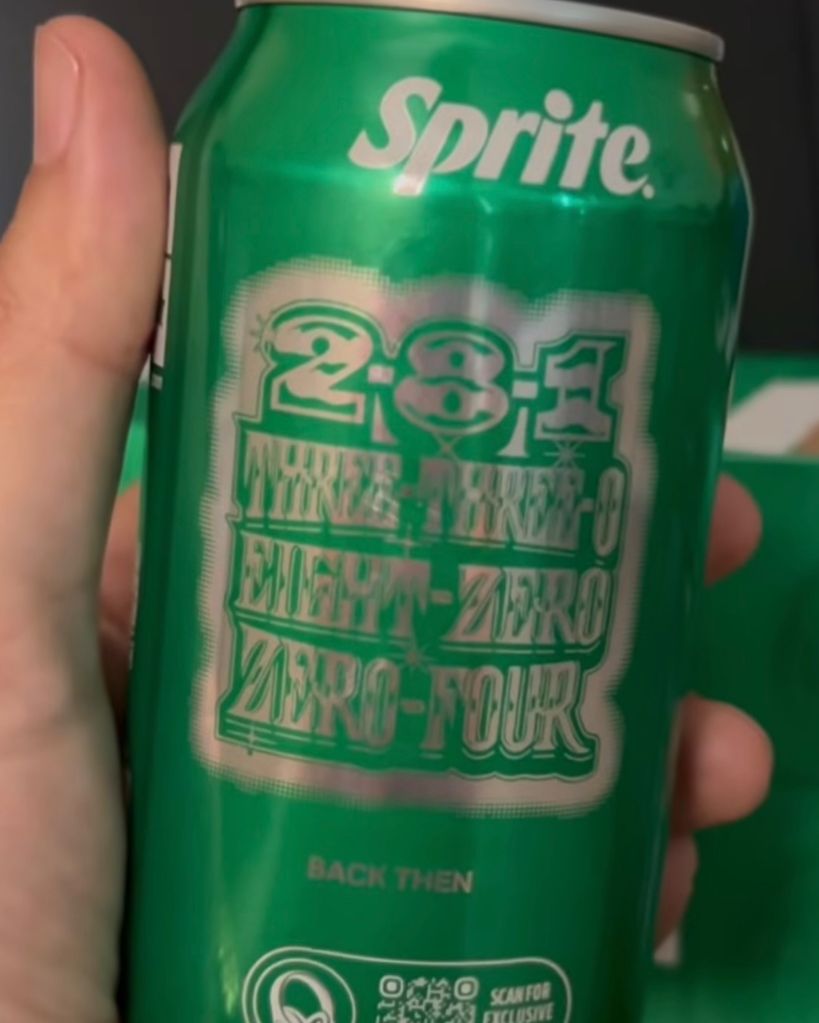 A green Sprite soda can with the text "2.87 CALORIES ZERO SUGAR ZERO CALORIES ZERO EVERYTHING ZERO-ZERO-ZERO BACK THEN" printed on it.