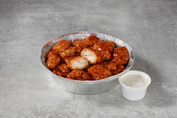 Boneless Chicken Wings with Buffalo Sauce and Ranch in Takeout Container Food Series